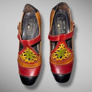 Spring Step L'Artiste Shoes‎ Womens Size 37 Heels Leather Floral Cutout Multi